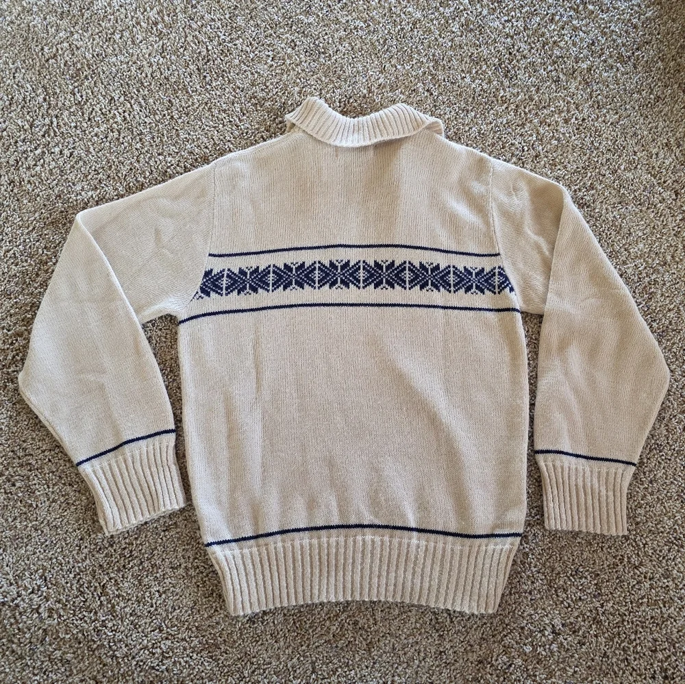 Vintage 70s Brentwood Sportwear Ski Sweater Tan Blue Womens Medium - Picture 3 of 6